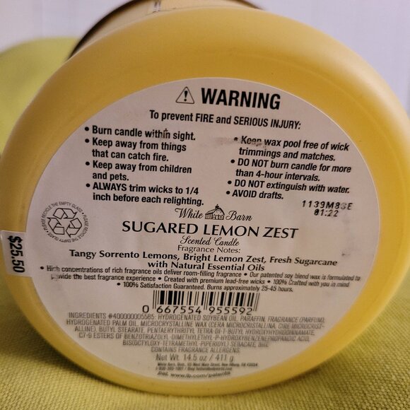 White Barn Company | Sugared Lemon Zest 3 Wick Candle NWT 14.5 oz - Picture 2 of 4